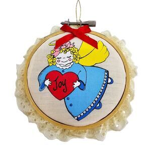 1985 HEART WARMERS Wood & Cloth Christmas Bear Angel Tree Ornament
